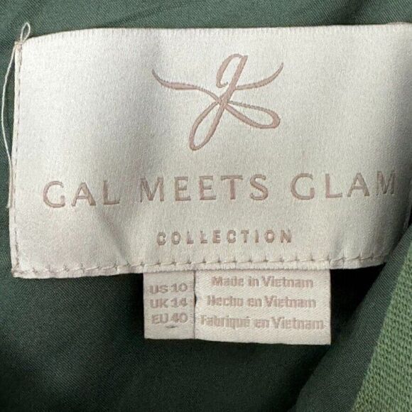 Gal Meets Glam Rachel Jumpsuit Green Linen Blend Palm Tree Tropical Sz 10 - Picture 3 of 6